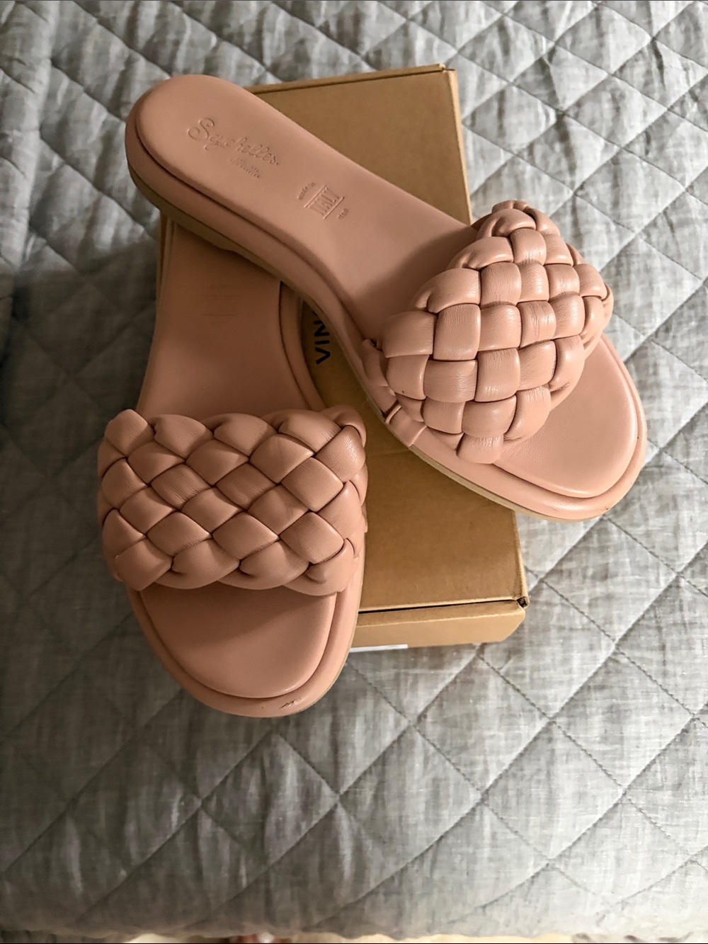 Seychelles Woven Slide Sandals in Dusty Pink